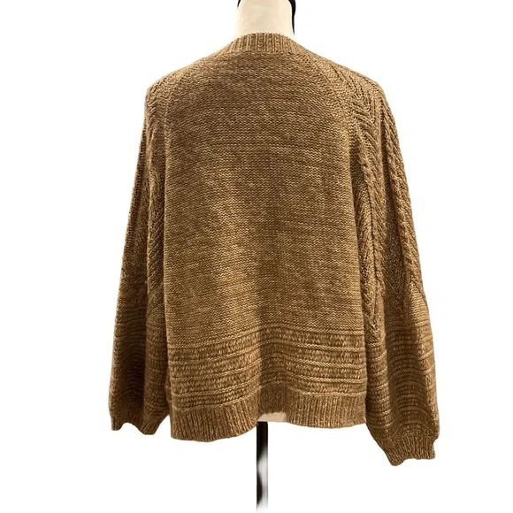 Lucky Brand Tan Women's Puff Sleeve Cardigan. Medium - Picture 3 of 6